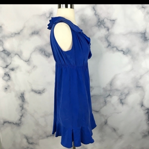 Amanda Uprichard Royal Blue Midi Dress ruffles 100% silk classic party size Smal - Picture 5 of 8